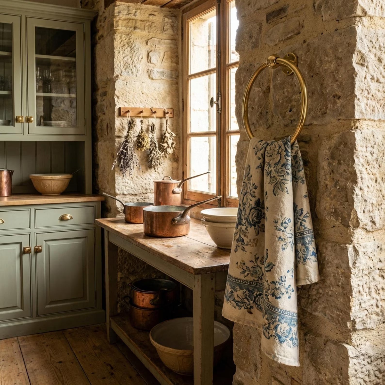 Handmade Hammered Unlacquered Brass Bathroom Set, Towel Ring